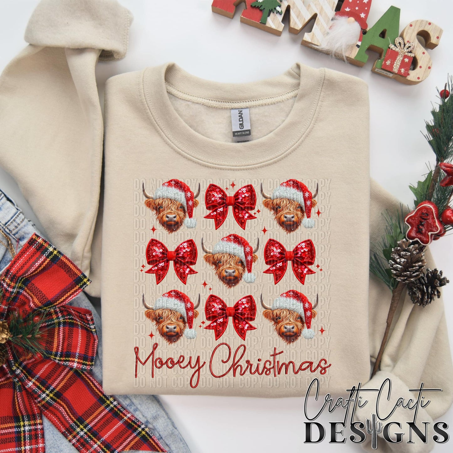 Highland Cows and Bows Coquette (Faux Glitter/Faux Embroidery)