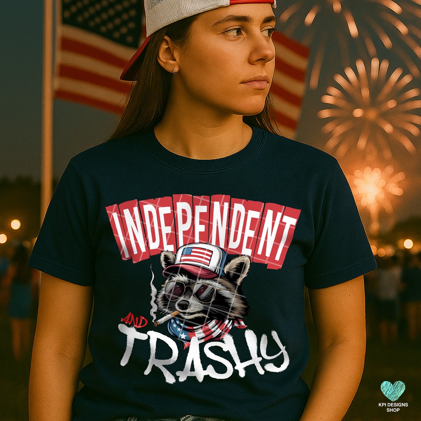 Independent and trashy (blue or white letters)