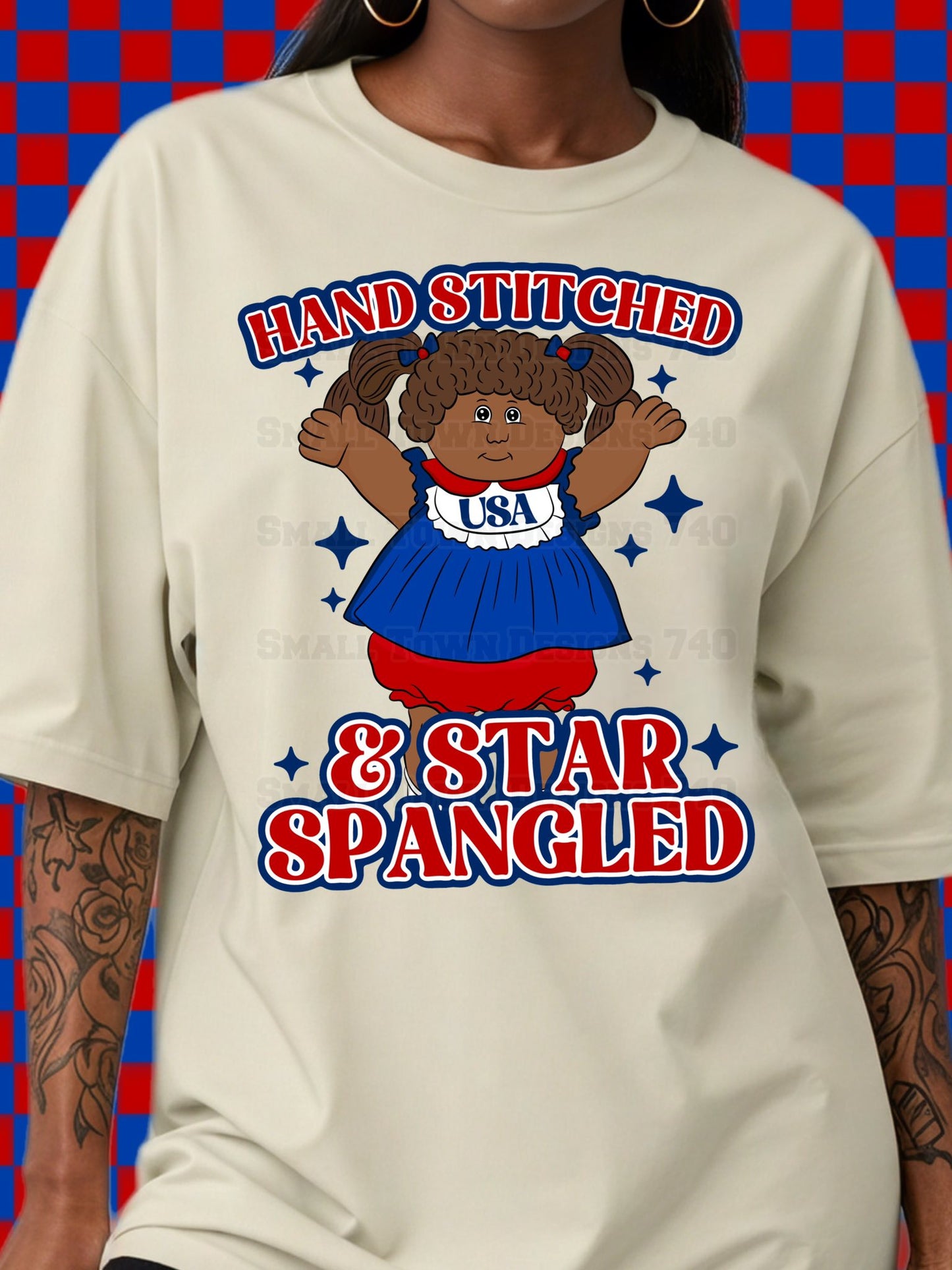 Hand stitched and Star-Spangled Banner (dark skin)