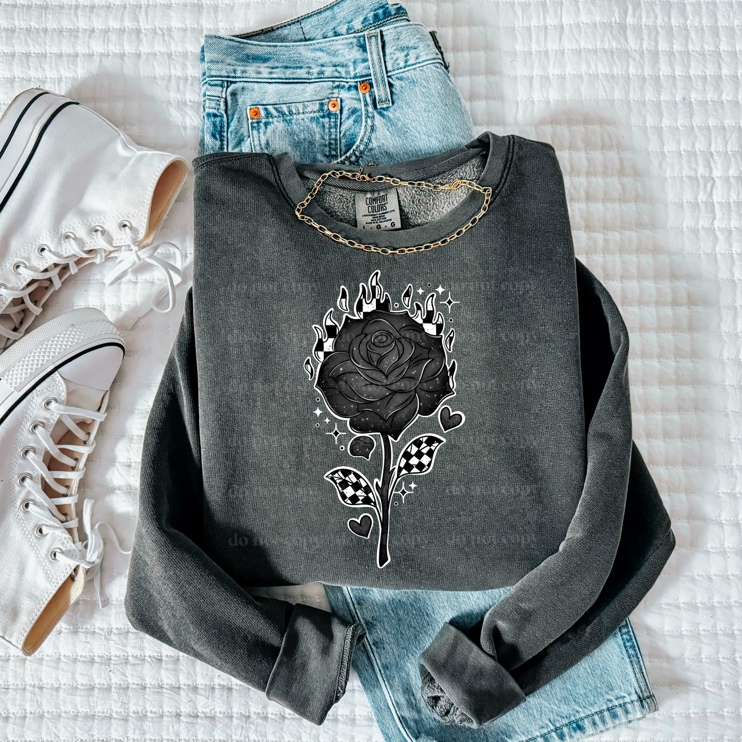 Checkered Rose Black or white outline