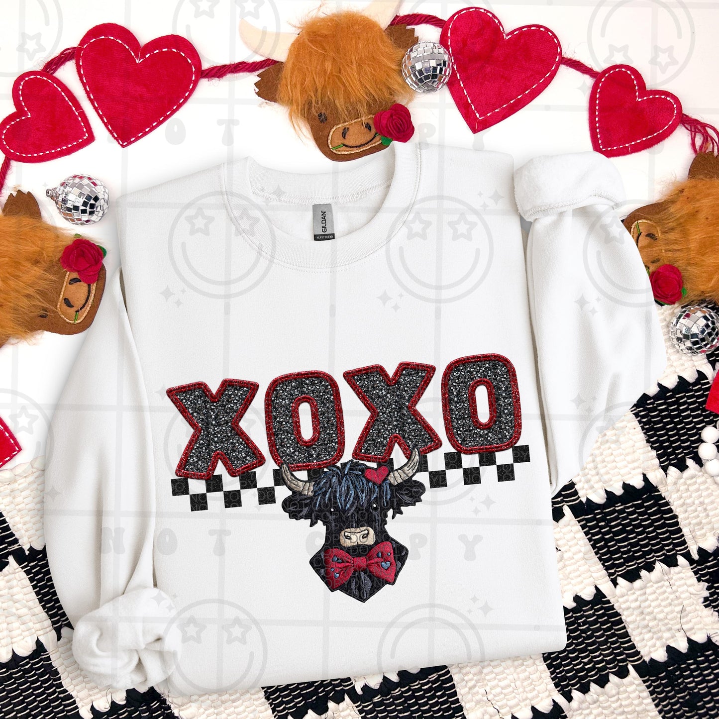 XOXO Highland Cow (Red and Black Checked)