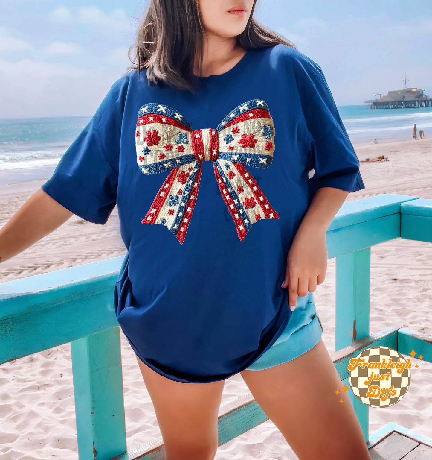 American Flag Faux Embroidery crochet (Bow1)