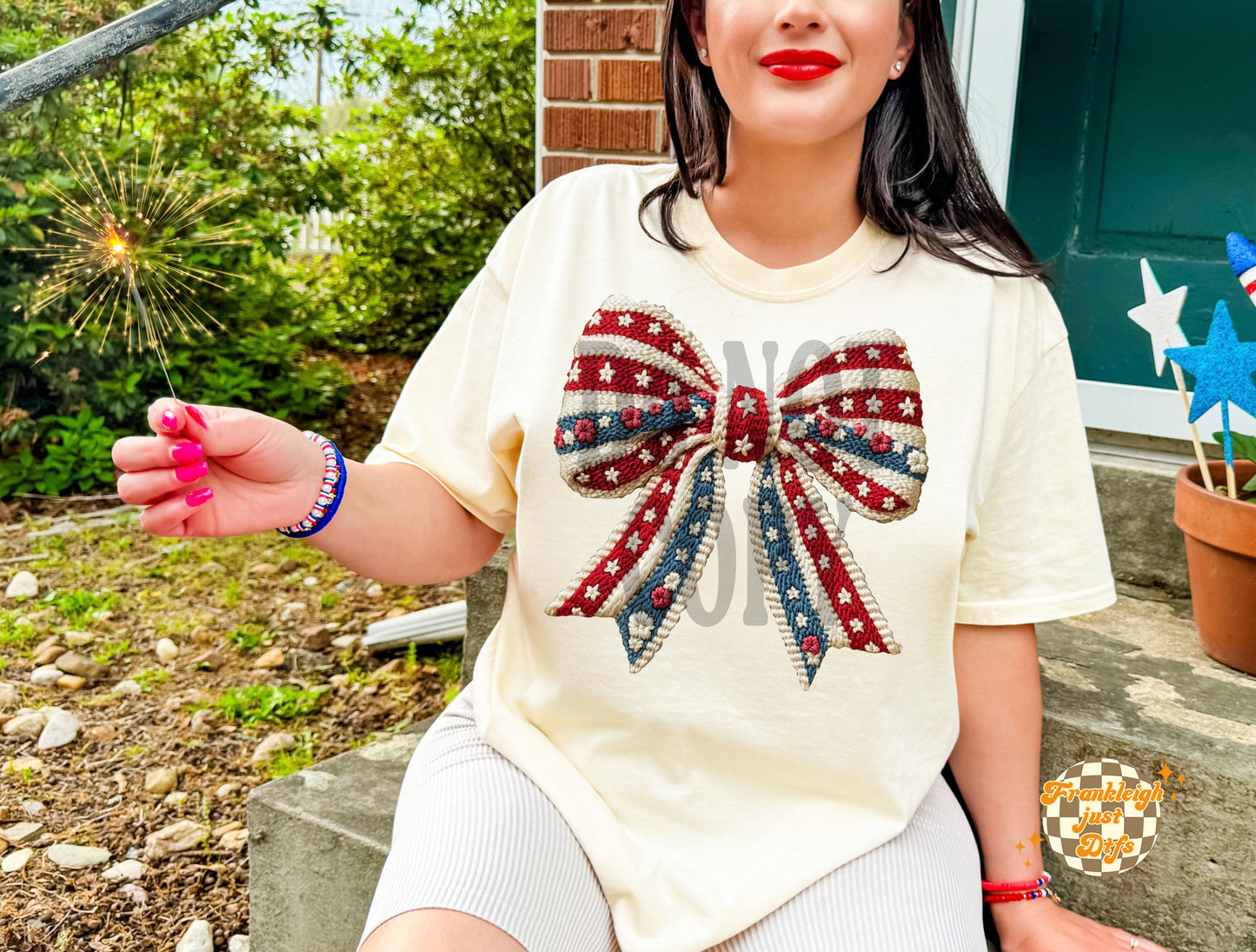 American Flag Faux Embroidery crochet (Bow 2)