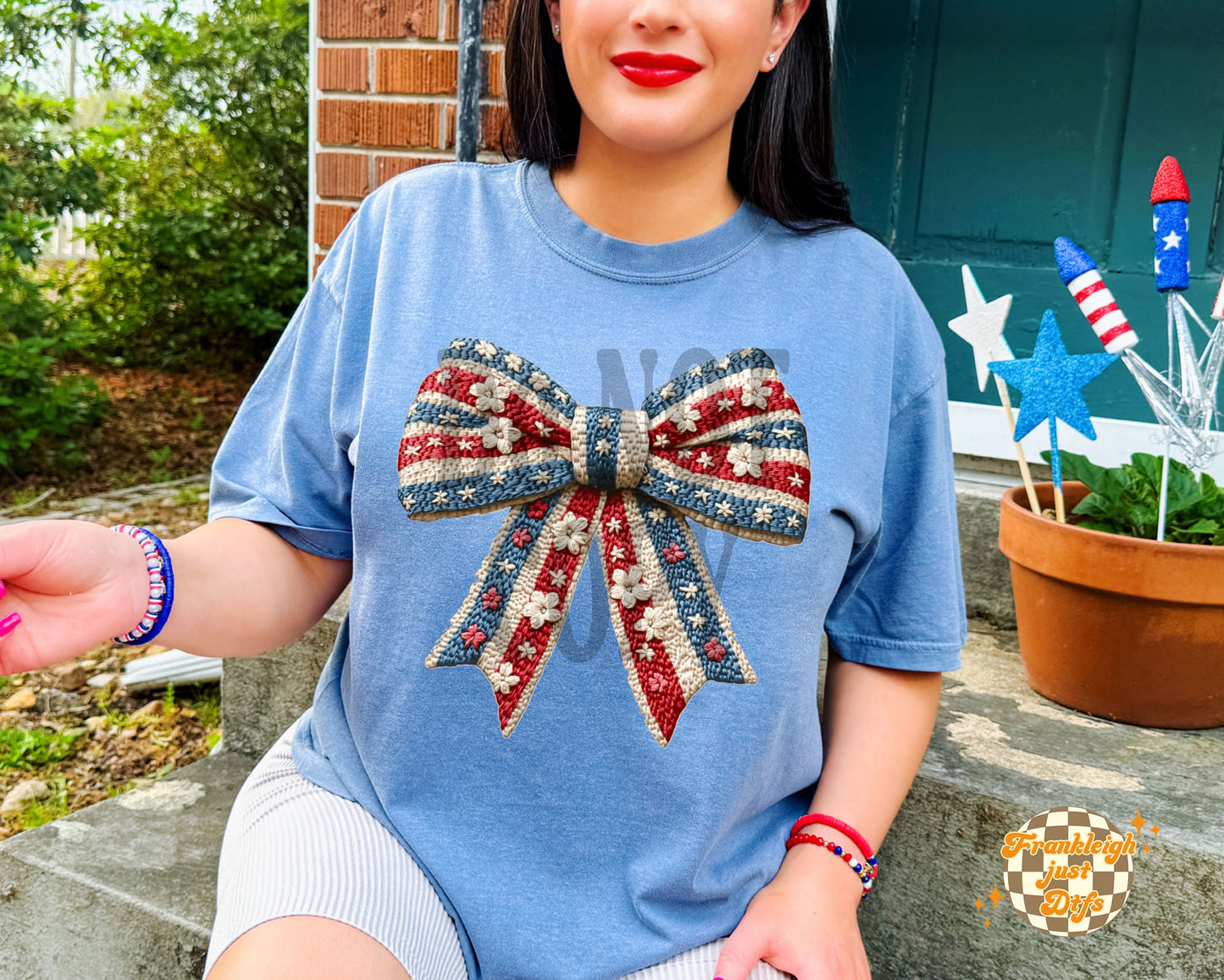 American Flag Faux Embroidery crochet (Bow 3)