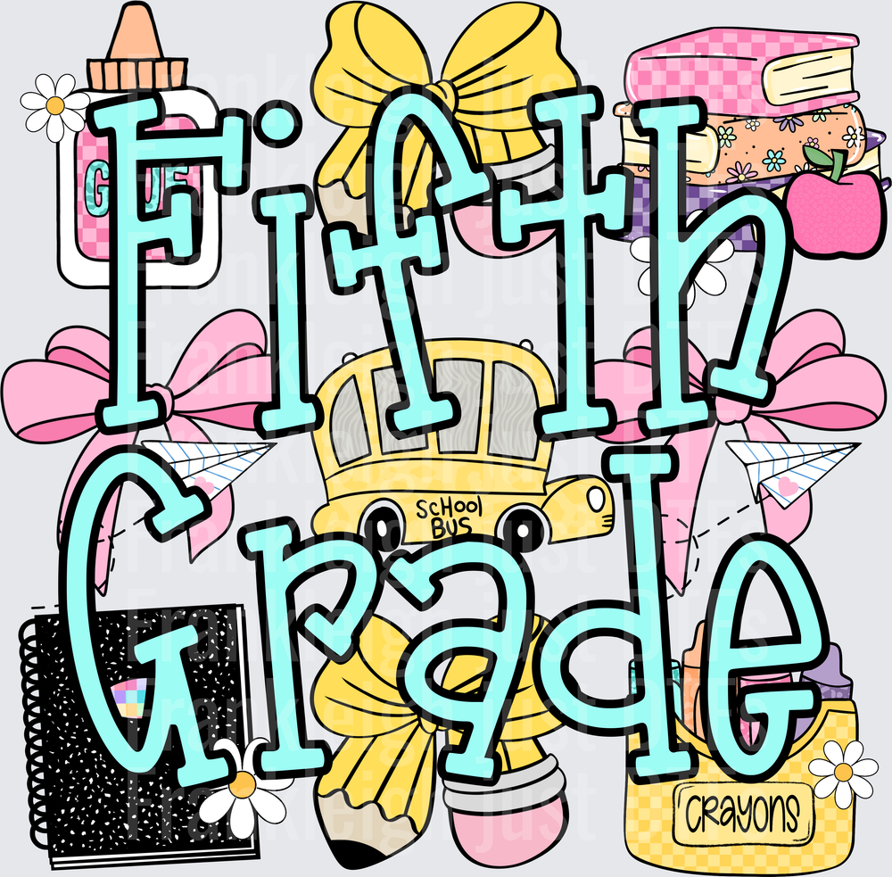 Fifth Grade School Supplies Coquette Bow Pencil Crayon Glue Design