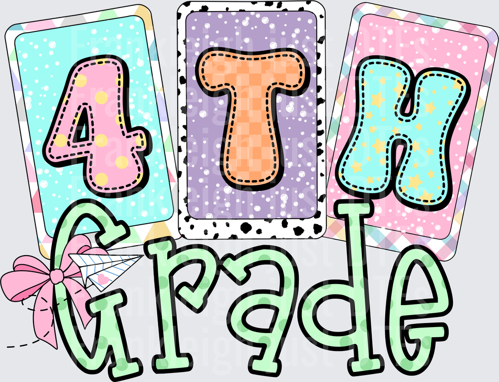 Fourth grade Pastel Patchwork Cards with Pink Bow Design