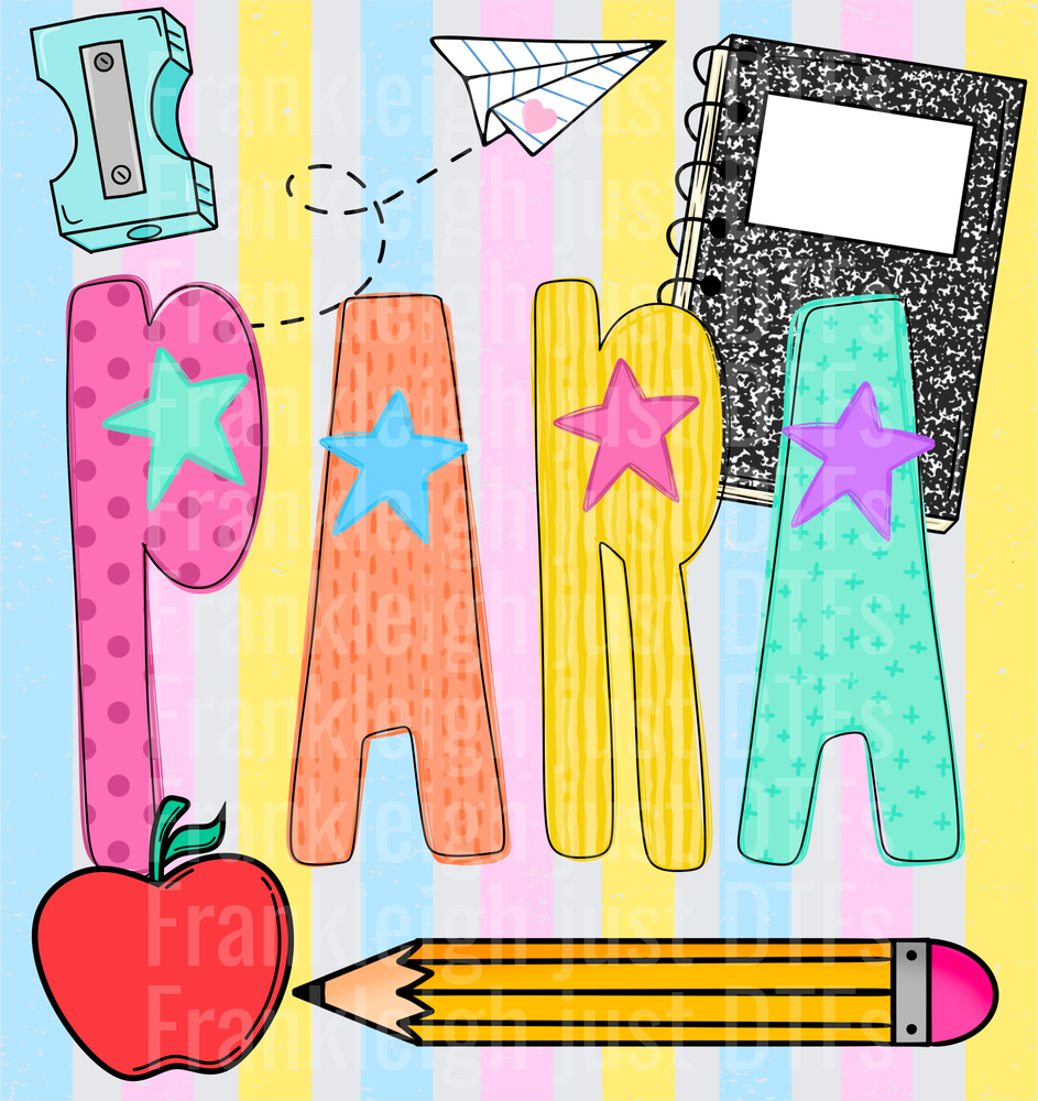 Para Colorful School Supplies Doodle with Stars and Apple