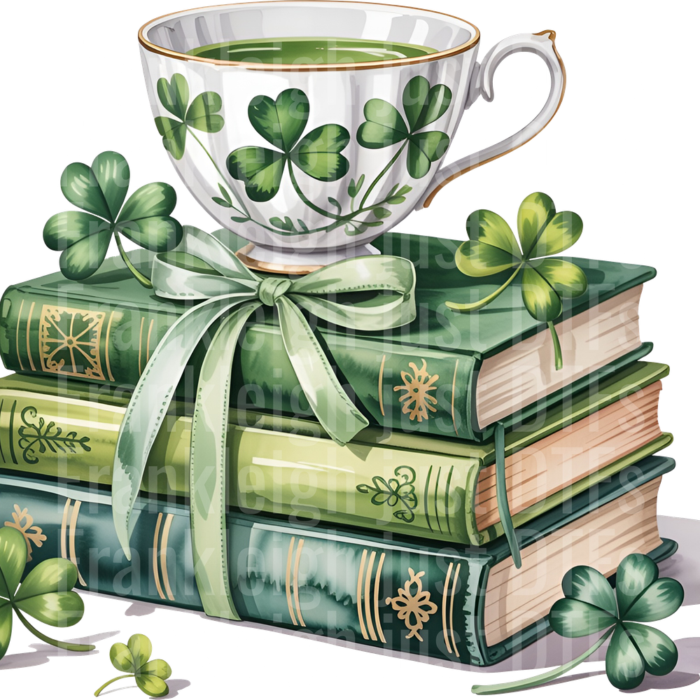 St. Patrick’s Day Book & Coffee Lover PNG