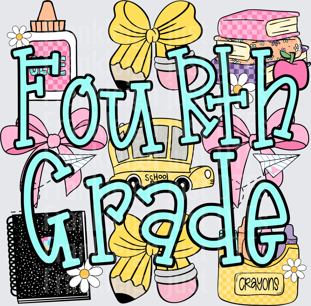 Fourth Grade School Supplies Coquette Bow Pencil Crayon Glue Design