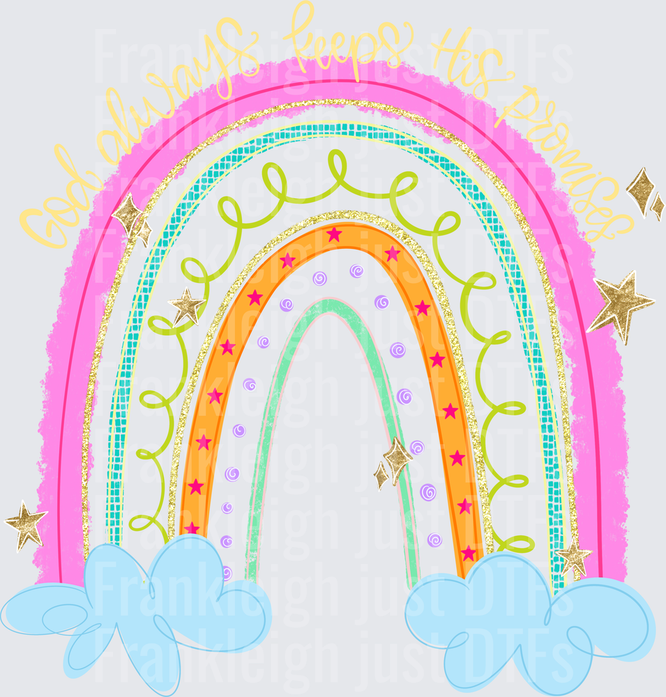 God Always Keeps His Promises Boho Rainbow with Clouds