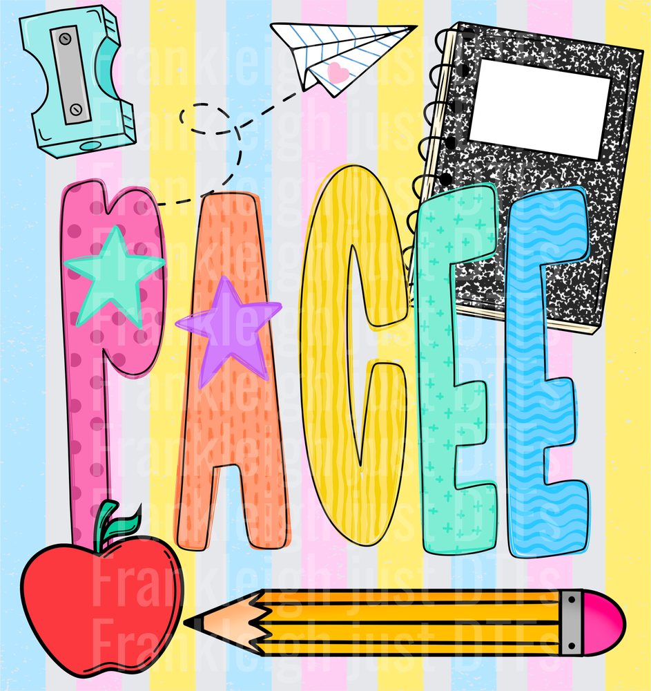 PACEE Colorful School Supplies Doodle with Stars and Apple