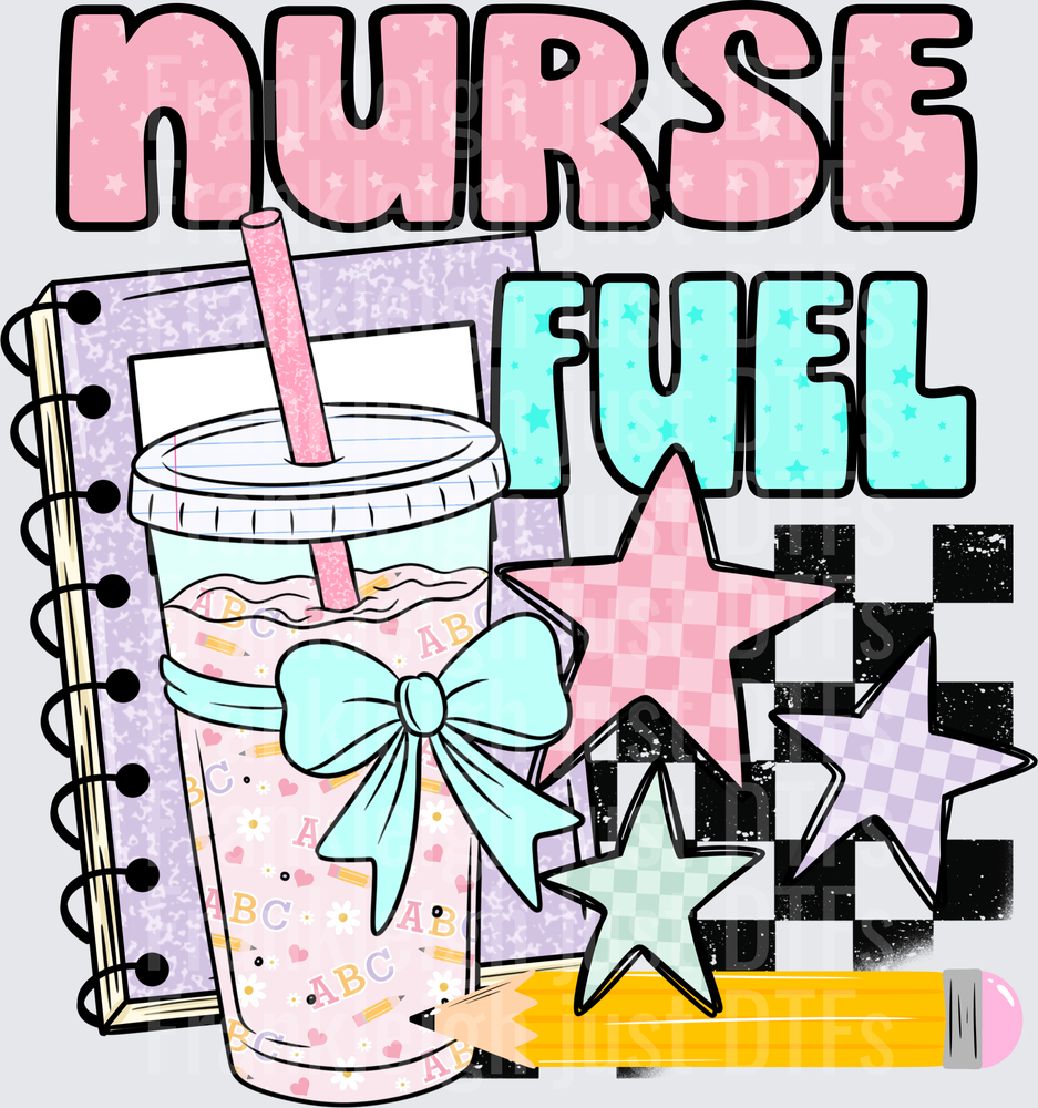 Nurse Fuel Iced Coffee Cup Bow Stars Checkered Notebook