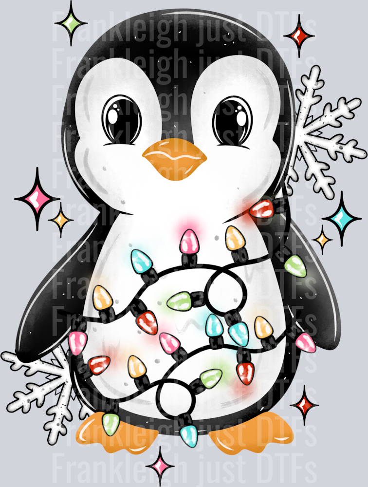 Penguins And Christmas Lights