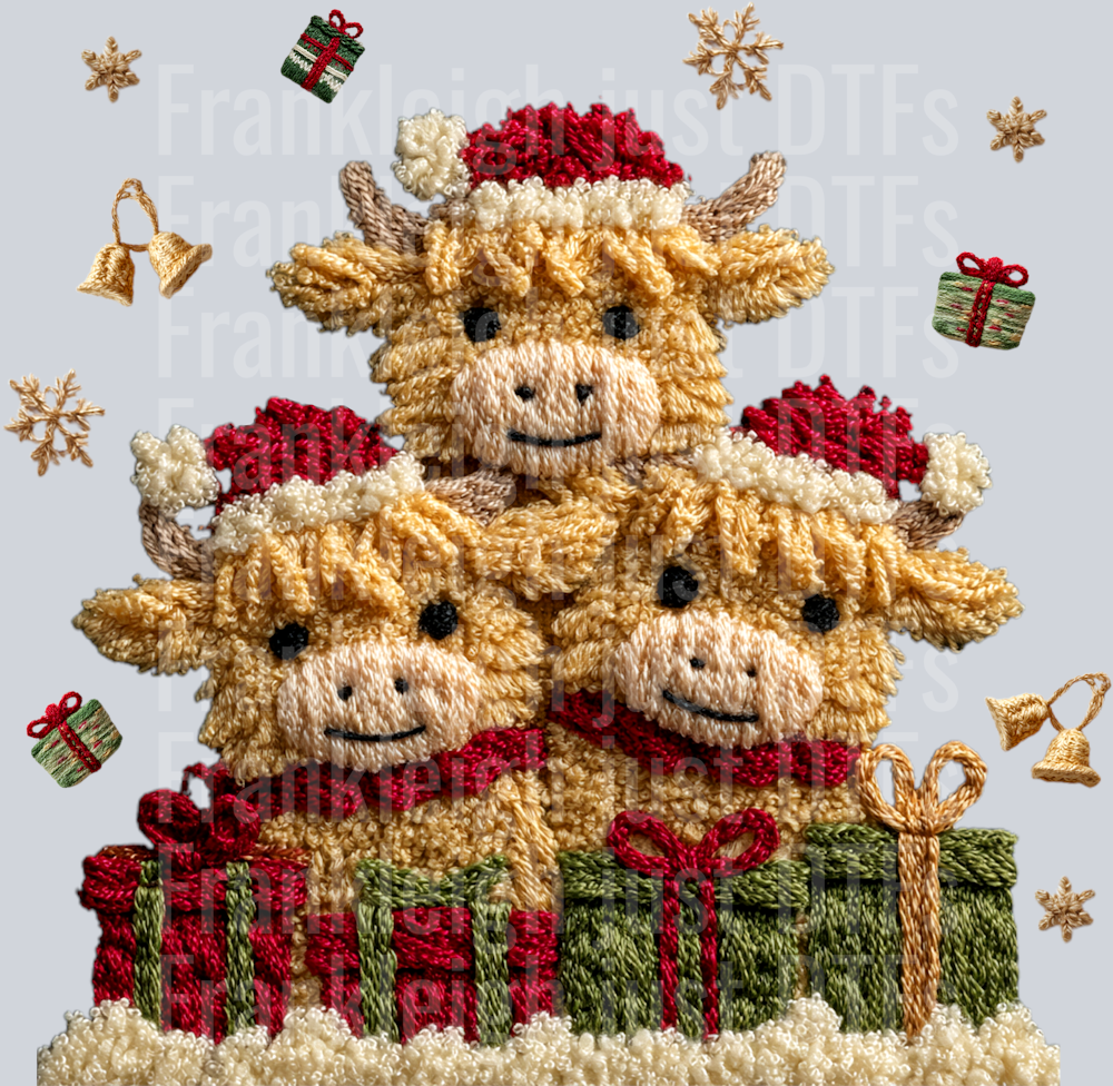 Highland Cow Christmas Trio Latch Hook Yarn Crochet