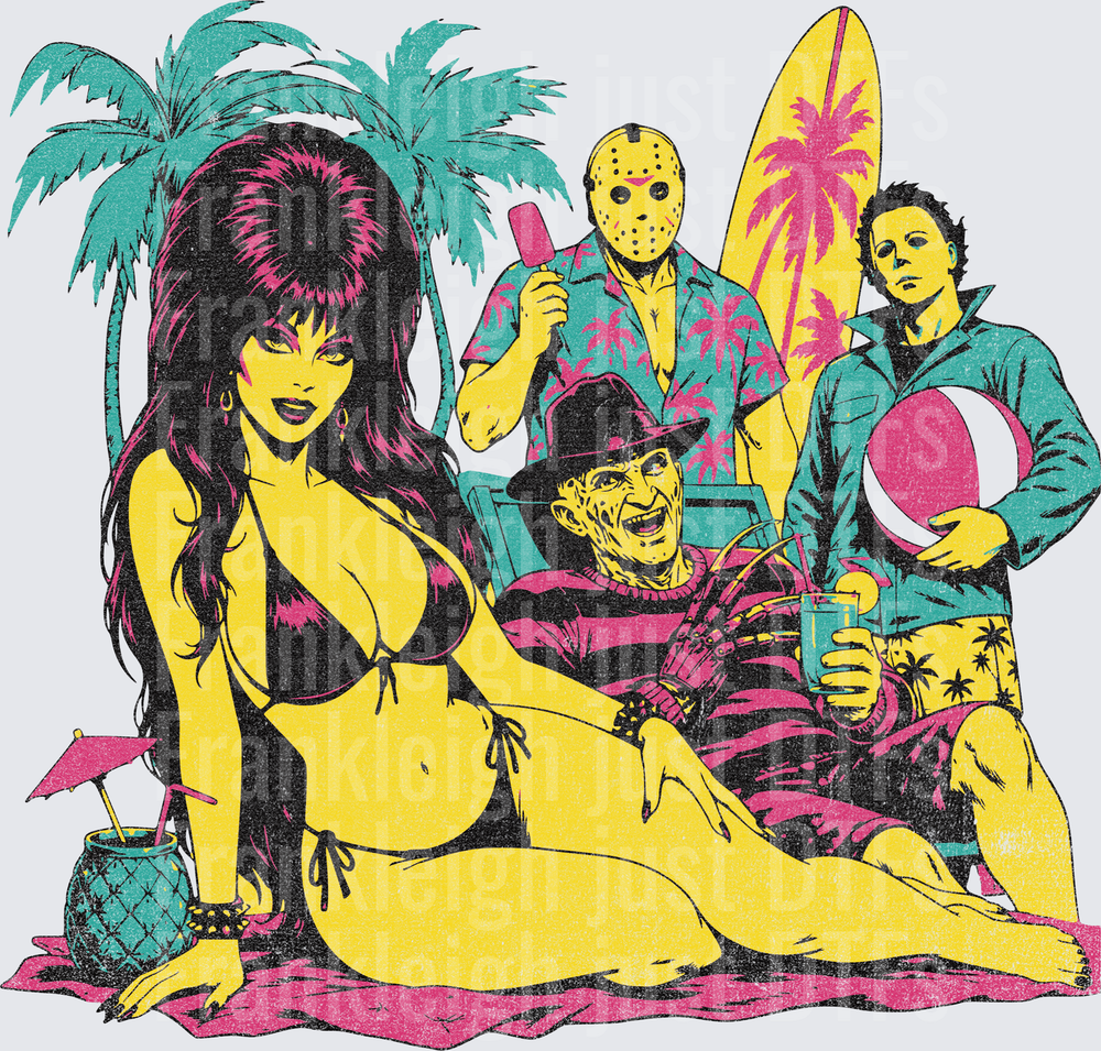 ELIVRIA WITH HORROR MEN ON THE BEACH