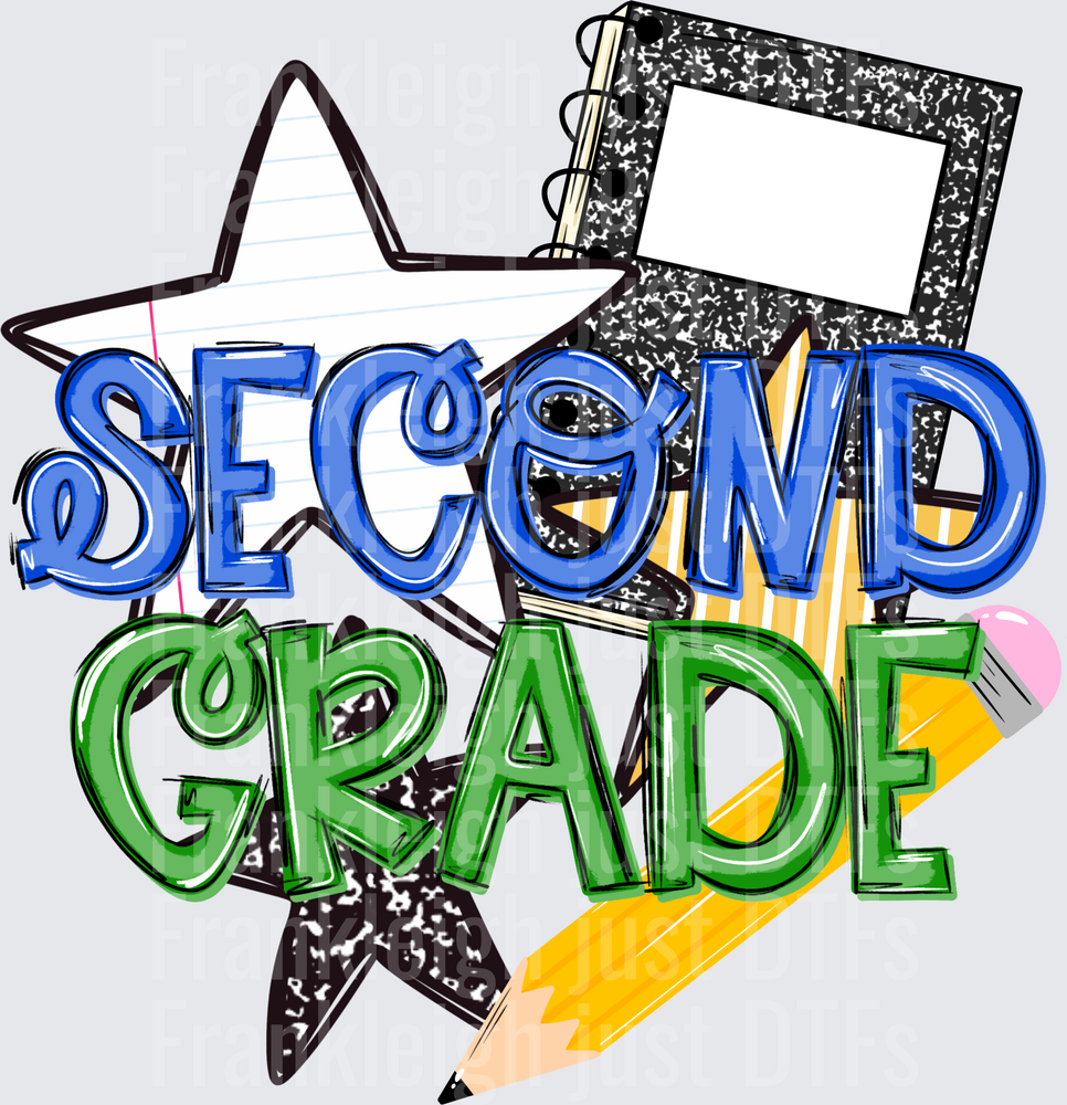 Second Grade Bold Text with Stars Pencil and Composition Notebook