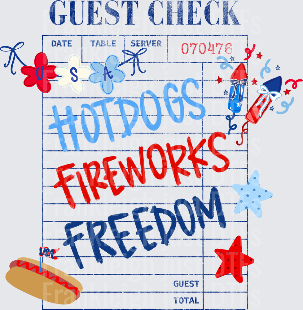 Guest check Hotdogs Fireworks Freedom
