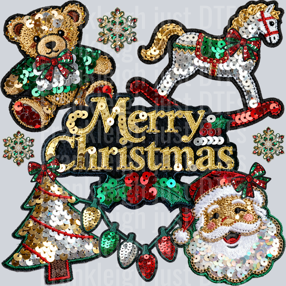 vintage merry christmas collage sequins