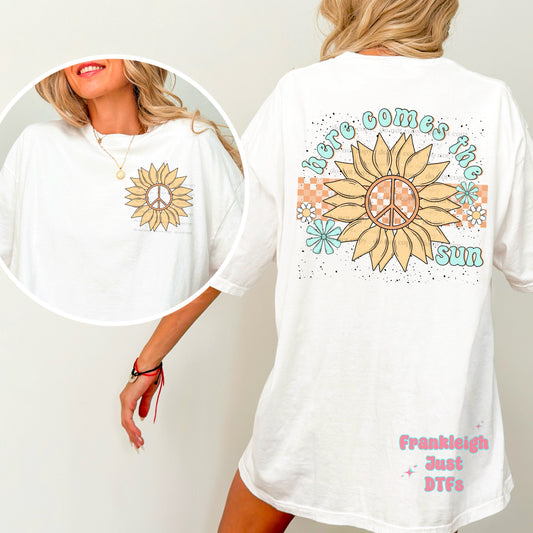 Here Comes the Sun Peace w/ Sunflowers Back design