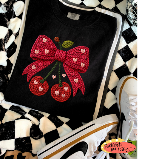 Yarn Crochet Valentine Cherry Bow