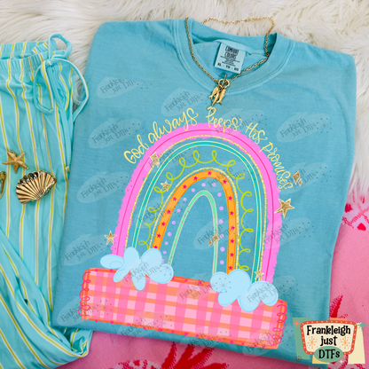 God Always Keeps His Promises Boho Rainbow with Gold Stars