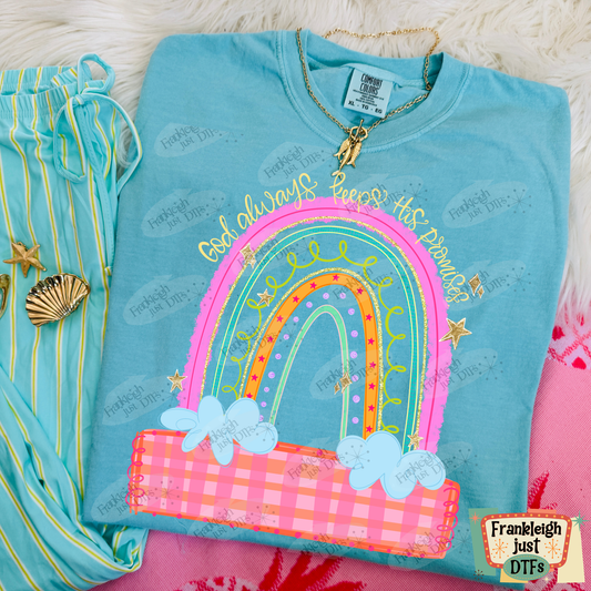 God Always Keeps His Promises Boho Rainbow with Gold Stars