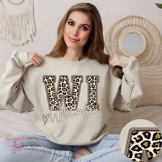 Wisconsin Leopard Faux Embroidery State