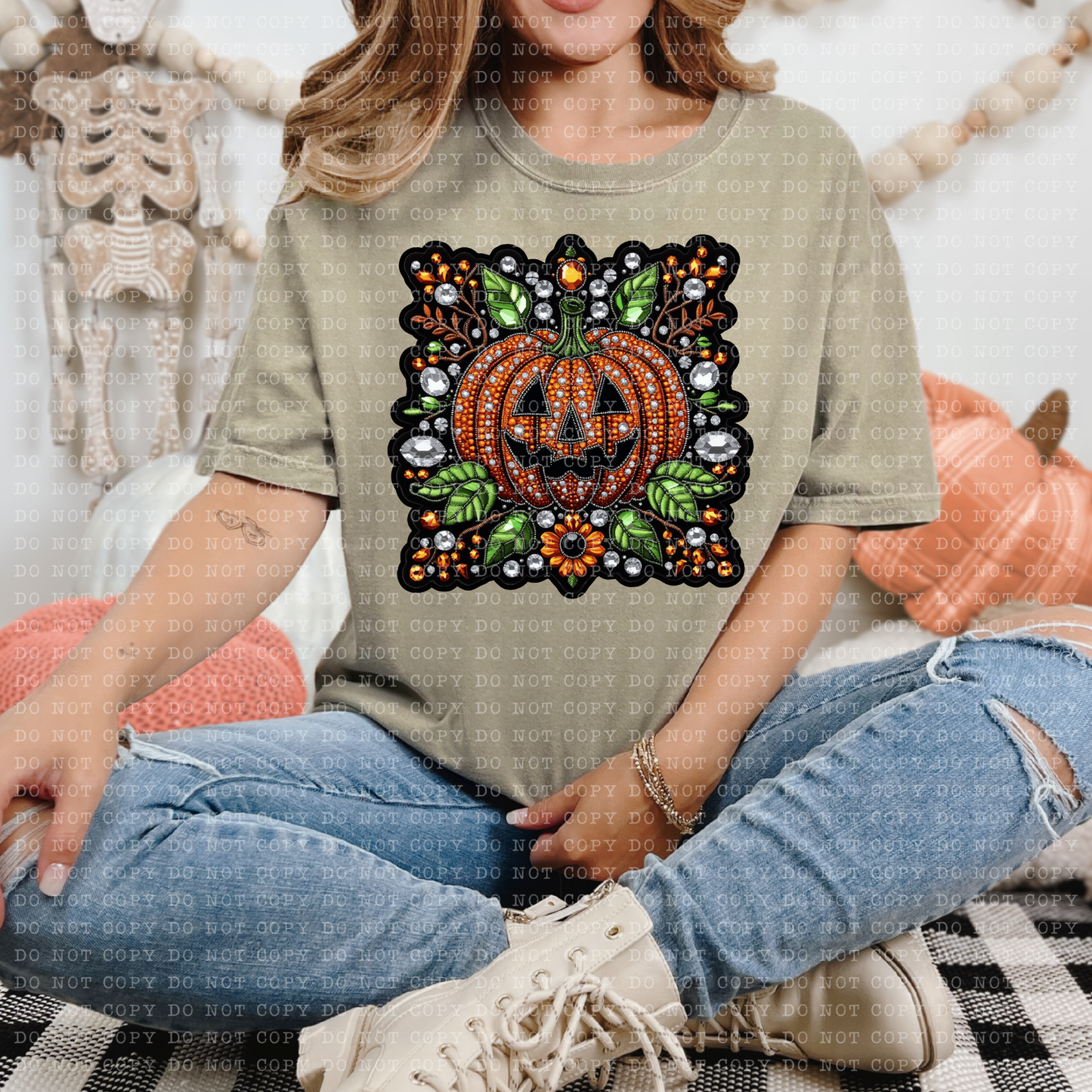 Jack o Lantern  Faux Rhinestone (Square)