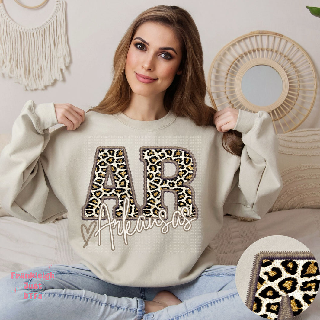 Arkansas Leopard Faux Embroidery State