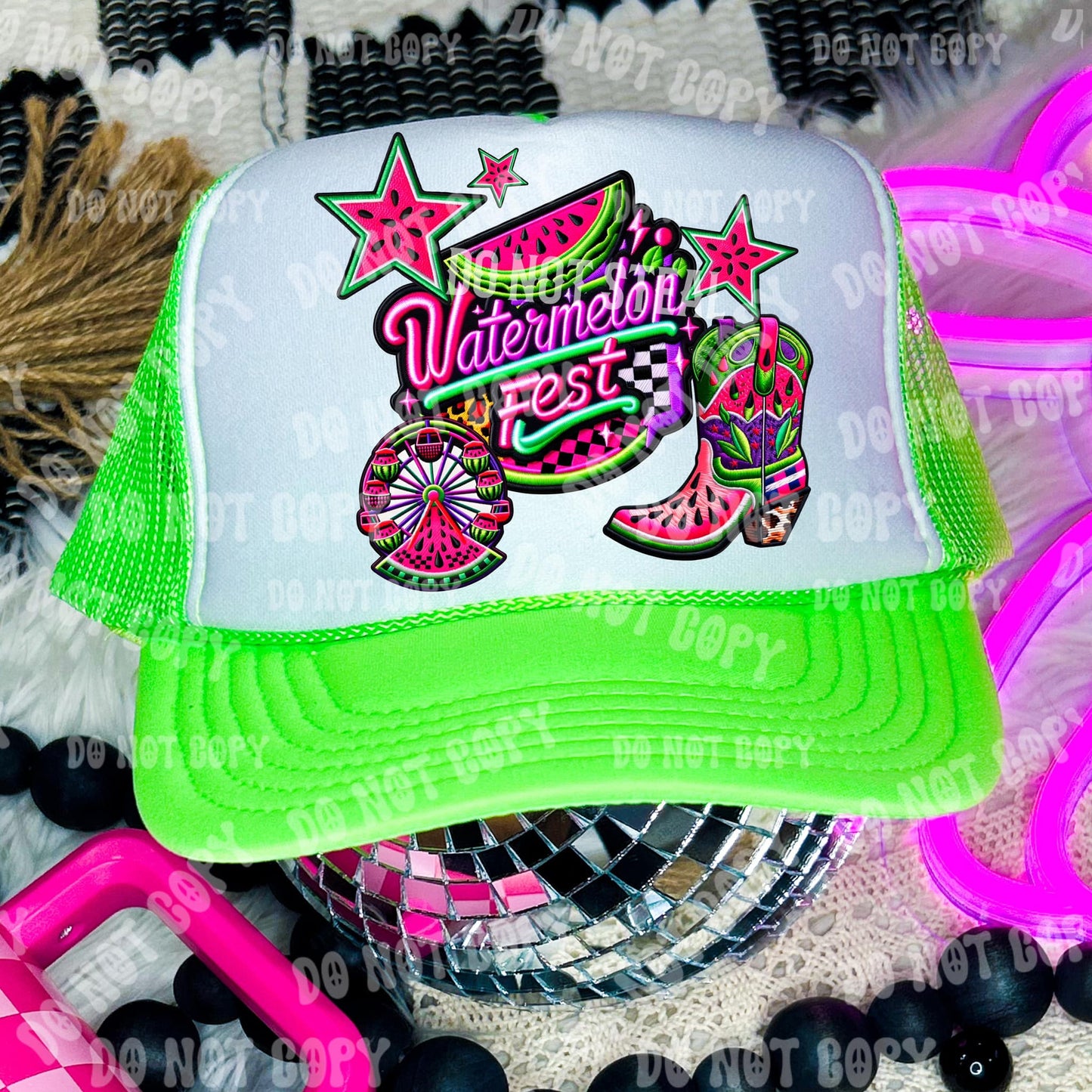 Watermelon Fest  Faux Embroidery Hat Patch