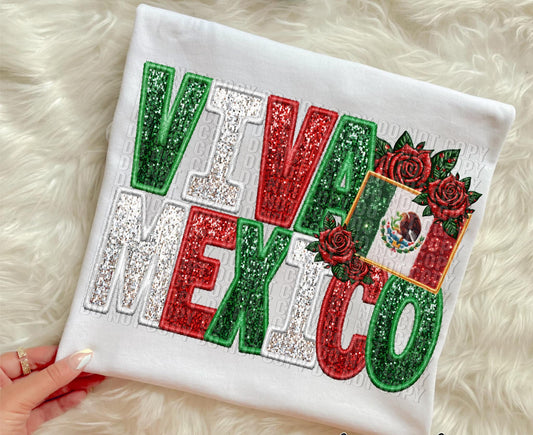 Viva Mexico Faux Glitter (Flag)