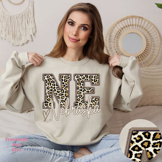 Nebraska Leopard Faux Embroidery State