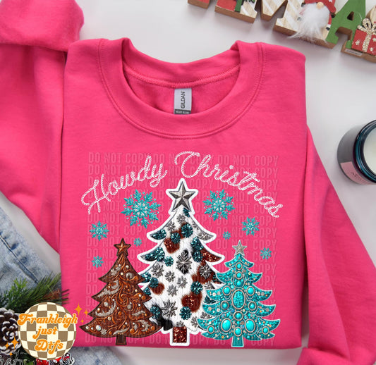 Howdy Christmas Western Christmas trees (Faux Glitter/Faux Embroidery)