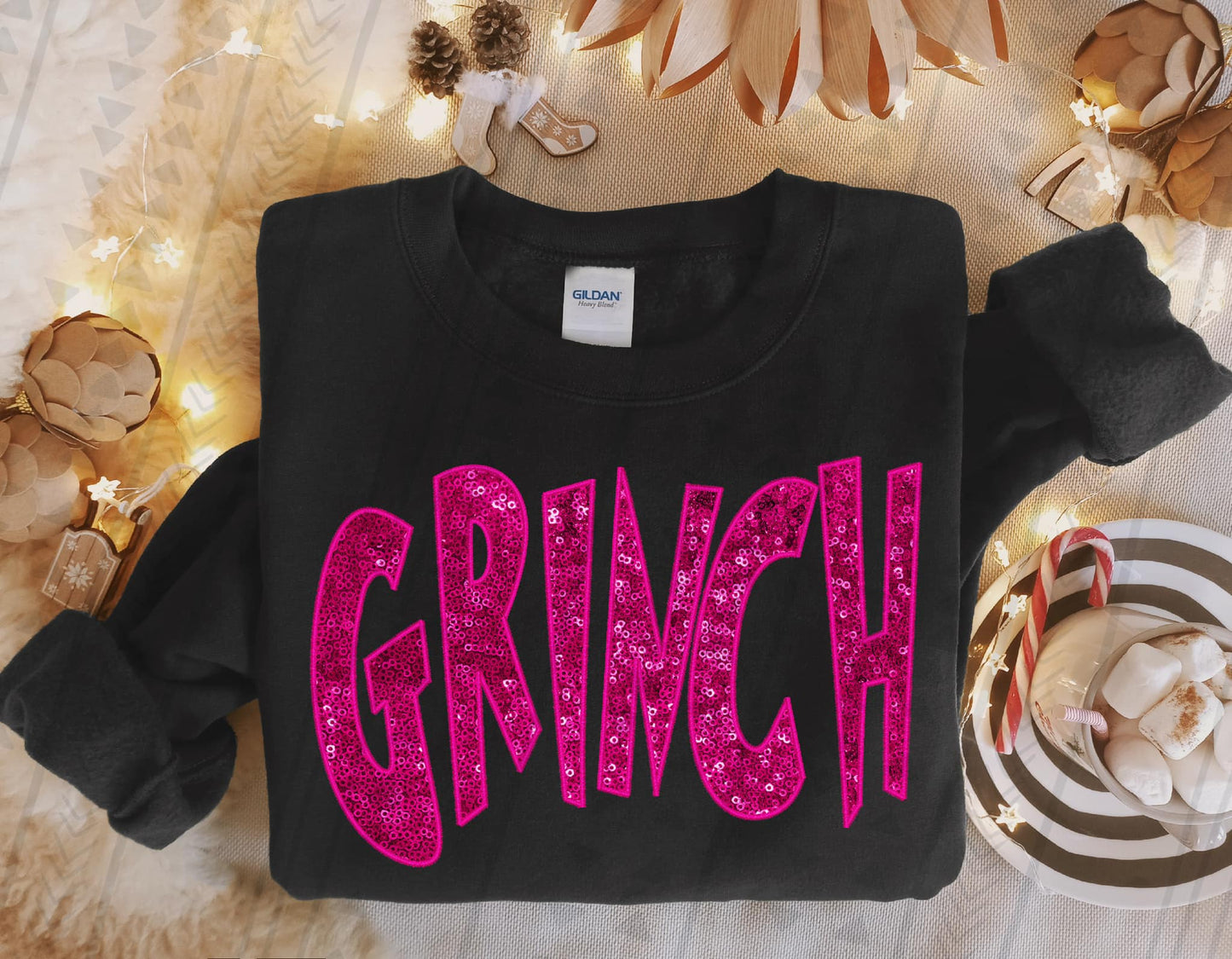 Pink Faux Glitter Grinch