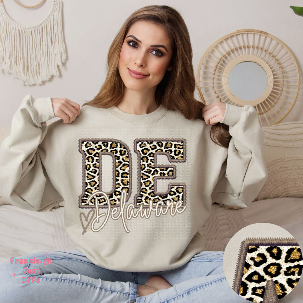 Delaware Leopard Faux Embroidery State