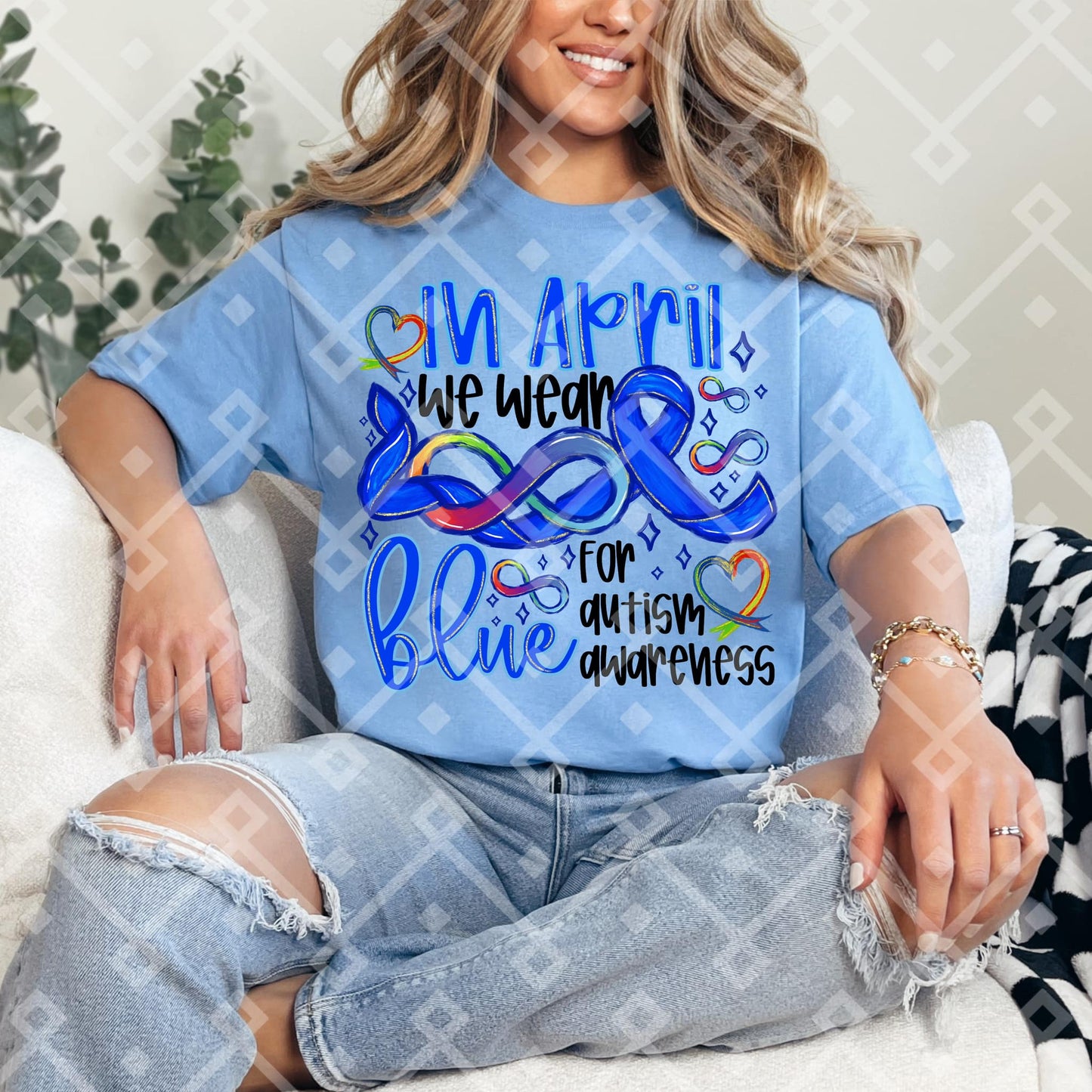 In April, we wear blue for autism awareness (White or Black Letters)