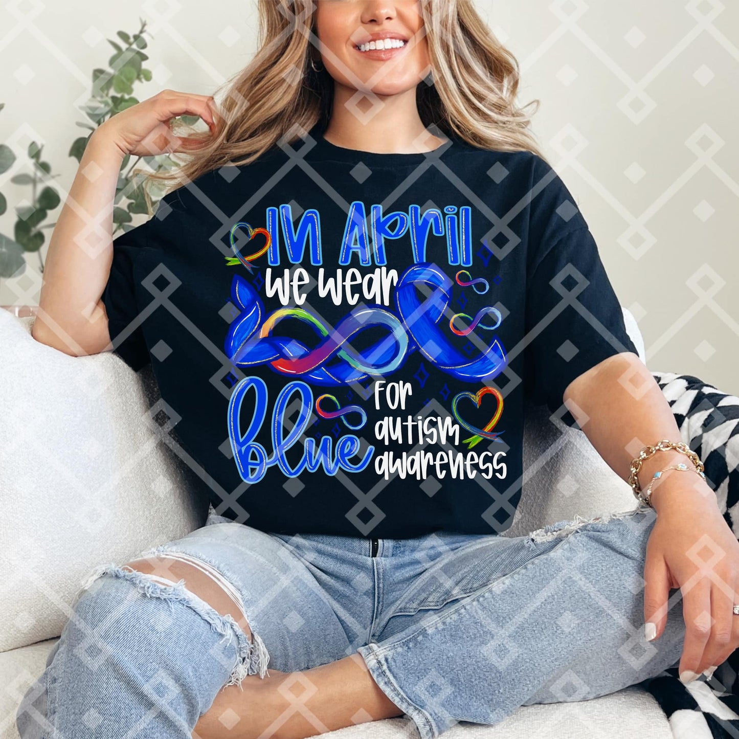 In April, we wear blue for autism awareness (White or Black Letters)