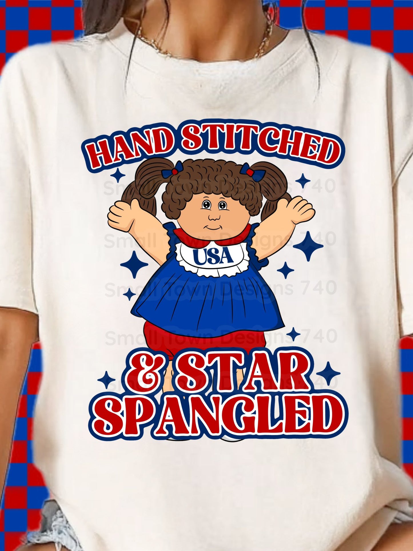 Hand stitched and Star-Spangled Banner (dark haired)