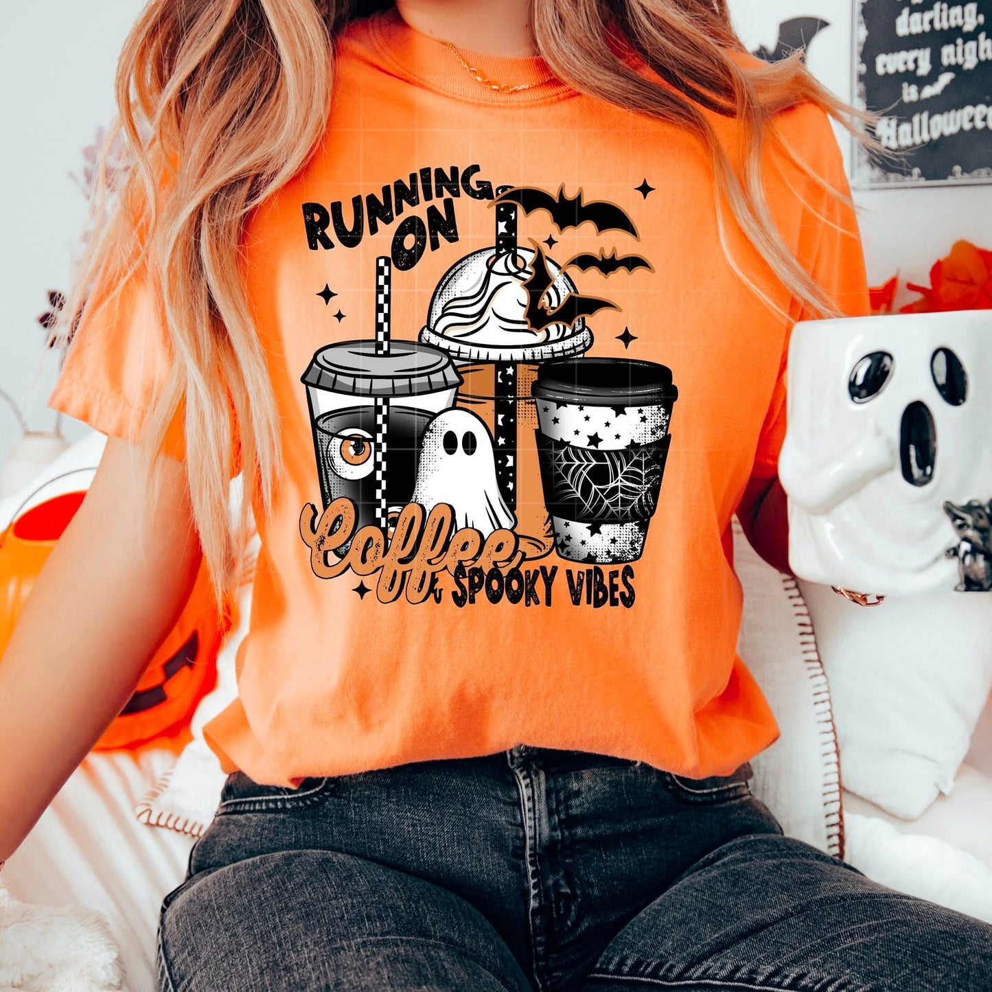 Running on Coffee and spooky vibes (Black or White)