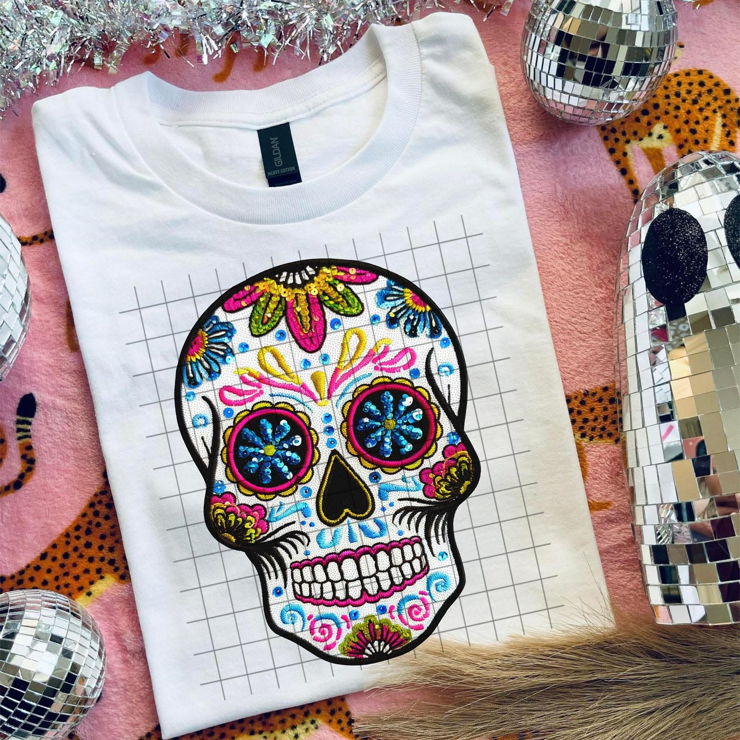 Sugar Skull Faux Embroidery Sequin