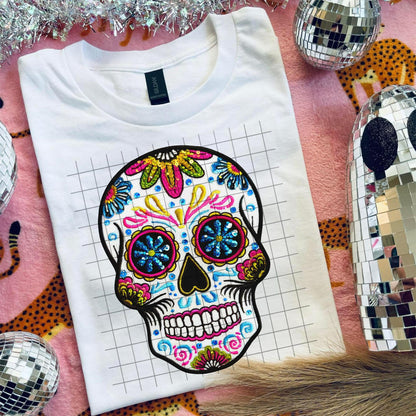 Sugar Skull Faux Embroidery Sequin