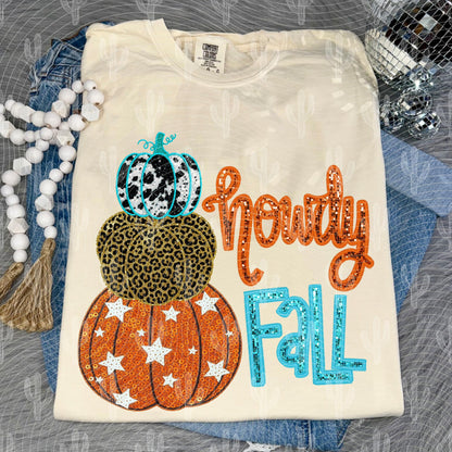 Howdy Fall Faux Sequins Teal