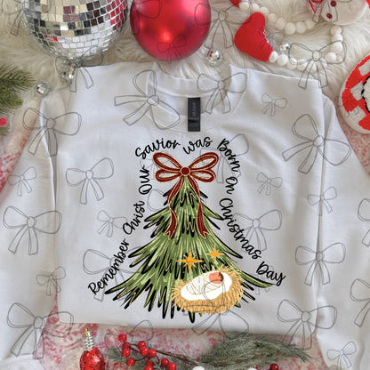 Remember Christ our Savior dark red bow