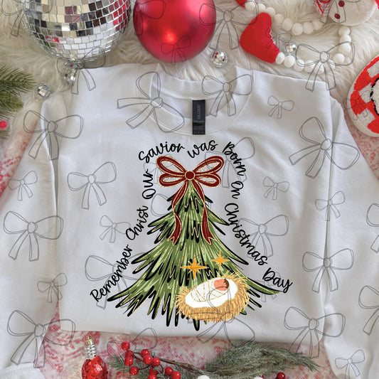 Remember Christ our Savior dark red bow