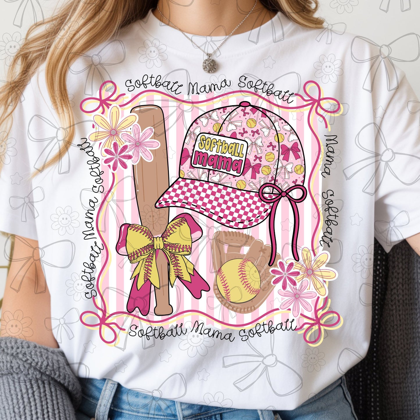 Softball mama hat collage bows