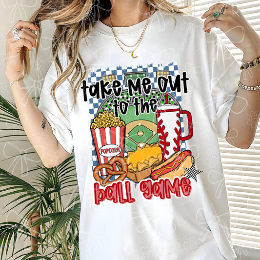 Take me out to the ball game blue checkered background