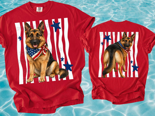 German Shepherd Dog with American Flag Bandana and Blue Stars (Back)