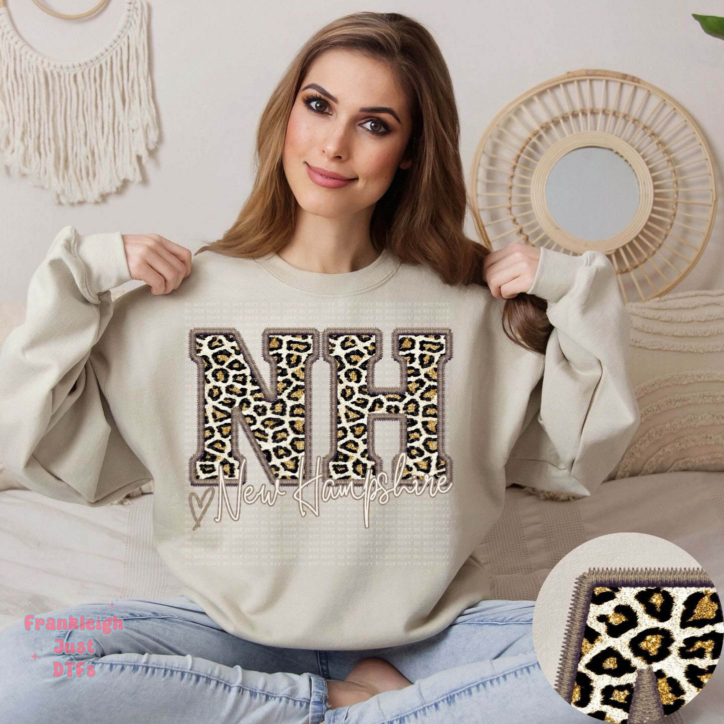 New Hampshire Leopard Faux Embroidery State