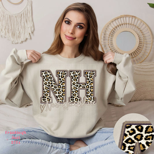 New Hampshire Leopard Faux Embroidery State