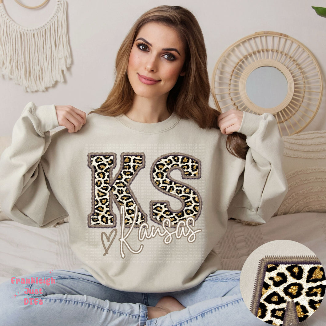 Kansas Leopard Faux Embroidery State